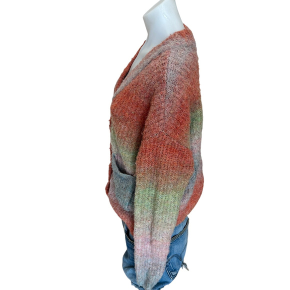 BlankNYC Orange Striped Cardigan Sweater XS Oversized Fuzzy Grandpa V-Neck $88 - Picture 9 of 11